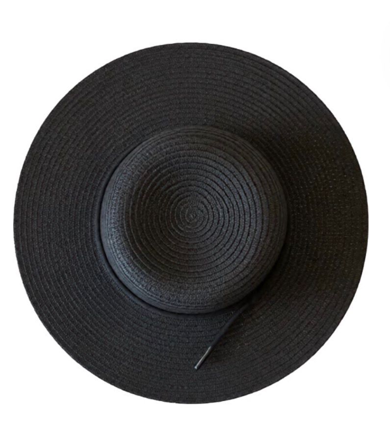 🐚 Chic Black Rounded Straw Hat - Sporty Detail 🐚