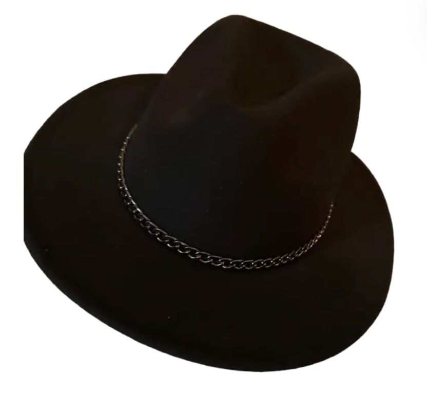 ✨ Noir Rounded Hat - Black Chrome Chain Detail ✨