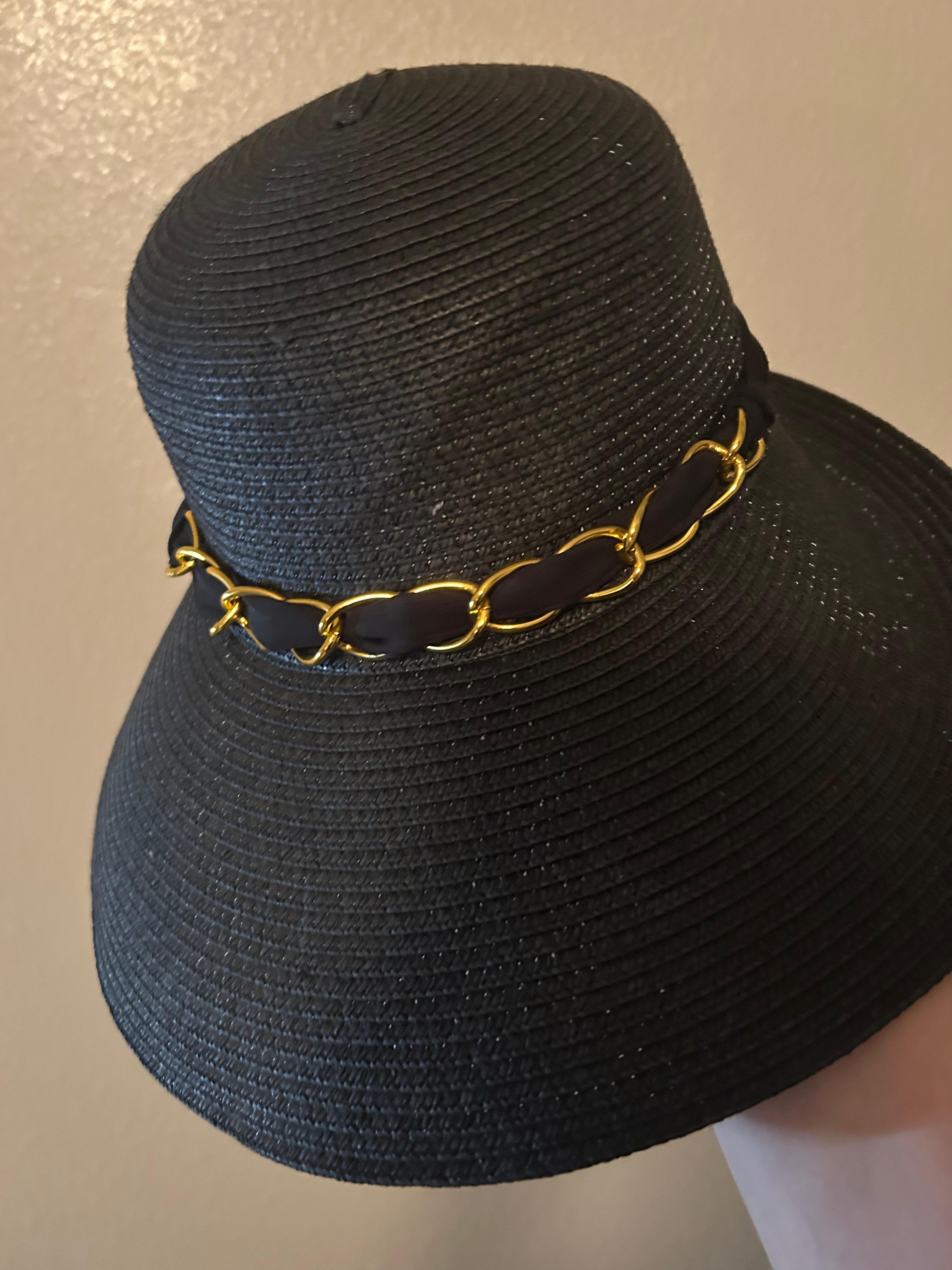 ✨ Noir Luxury Rounded Hat - Gold Metal & Veil Detail ✨