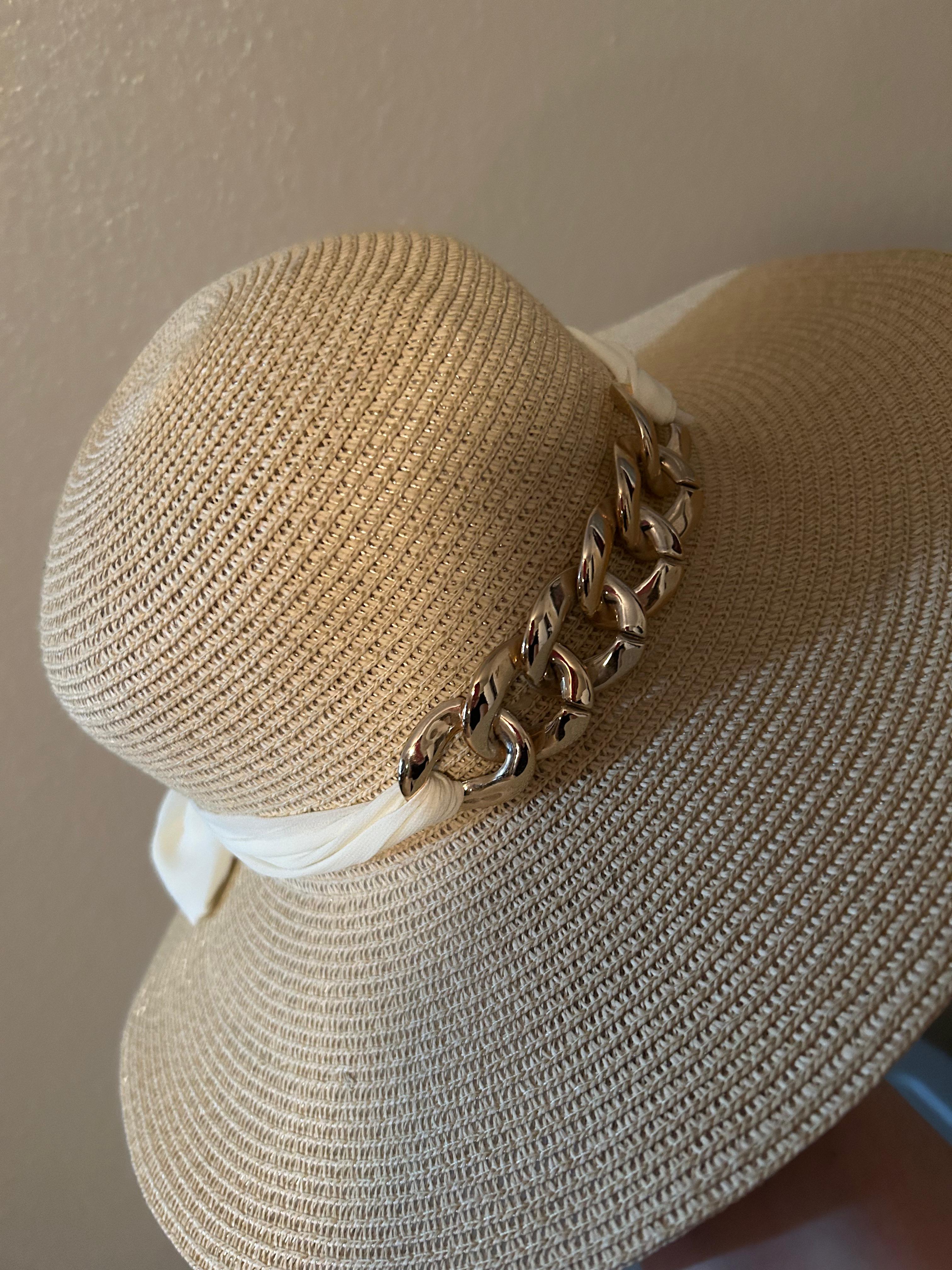 ✨ Chic Tan Rounded Hat - Gold Chain & Bow Detail