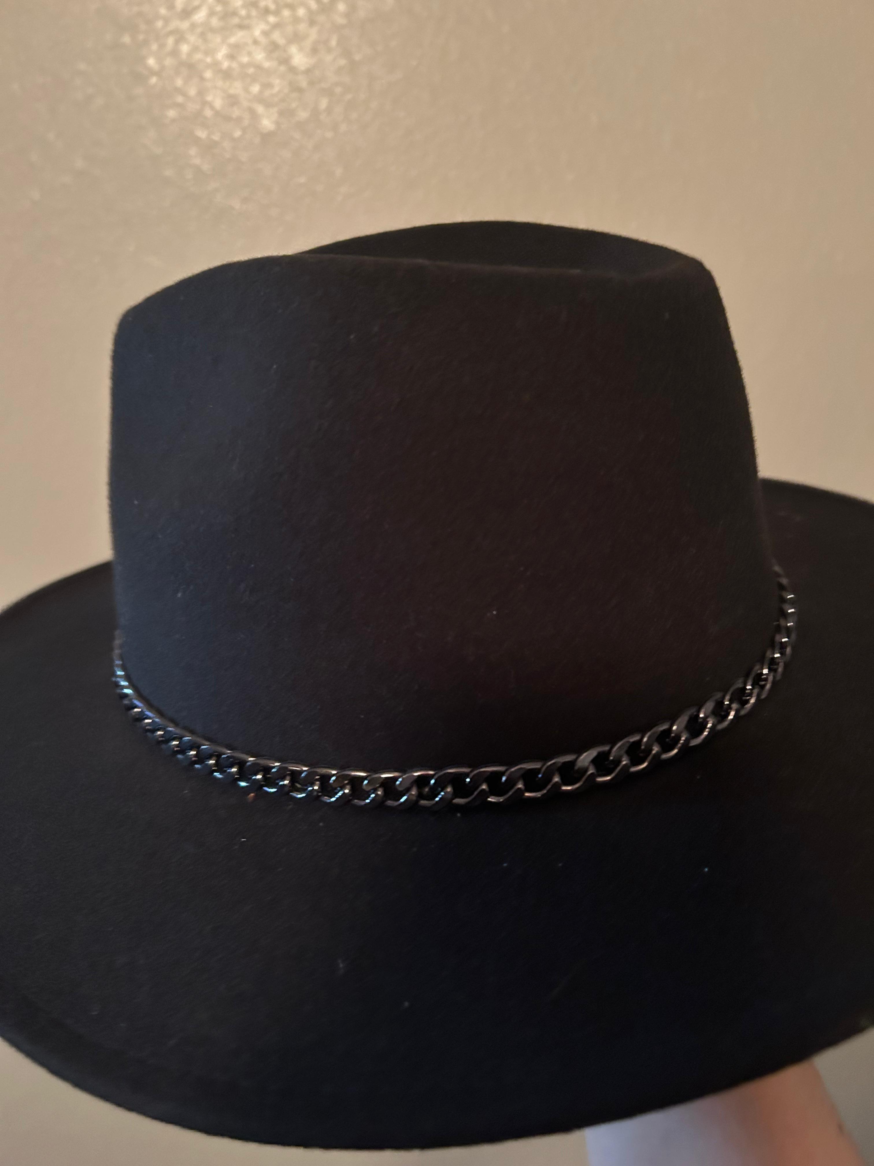 ✨ Noir Rounded Hat - Black Chrome Chain Detail ✨